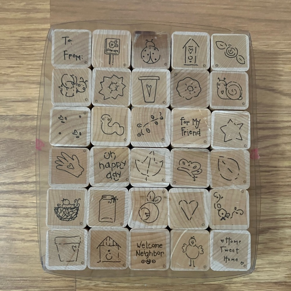 CTMH D.O.T.S. Little Garden Wooden Stamp Set of 30 PCS EUC